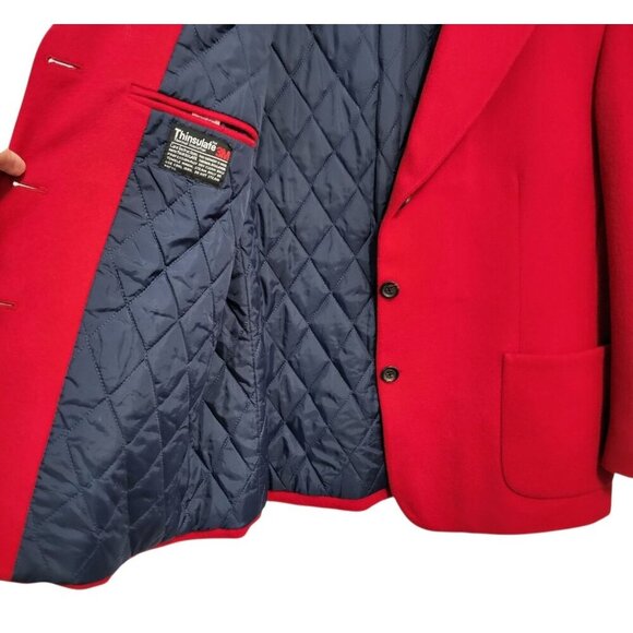 Vintage L.L.Bean Red Wool Coat Quilted Thinsulate Lining - Picture 7 of 15